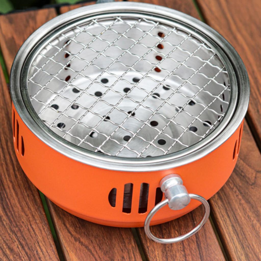 Small Round Charcoal Grill Ash Tray Stainless Steel Charcoal Grill Outdoor Cooker Handle Compact