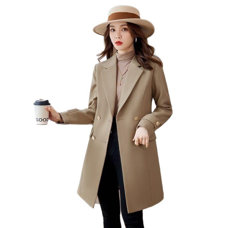 2025 Herbst/Winter Damen Koreanischer Stil Mittellanger Trenchcoat mit Anzugkragen 8620