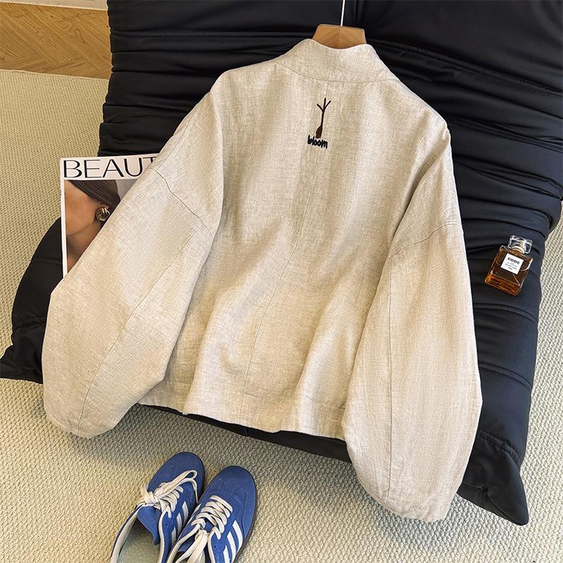 Chic Embroidered V-Neck Women's Jacket - 2025 Autumn Collection, Plus Size, Loose Fit, Short Style