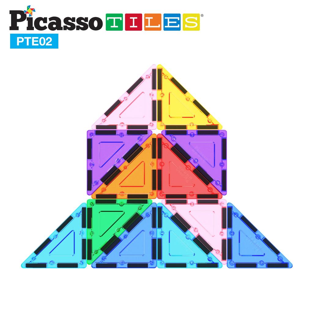 PicassoTiles 12 Pcs Magnetic Building Block Set Right Triangle Magnet Tiles Construction Toy STEM Learning Kit Educational Playset Playboard Pretend