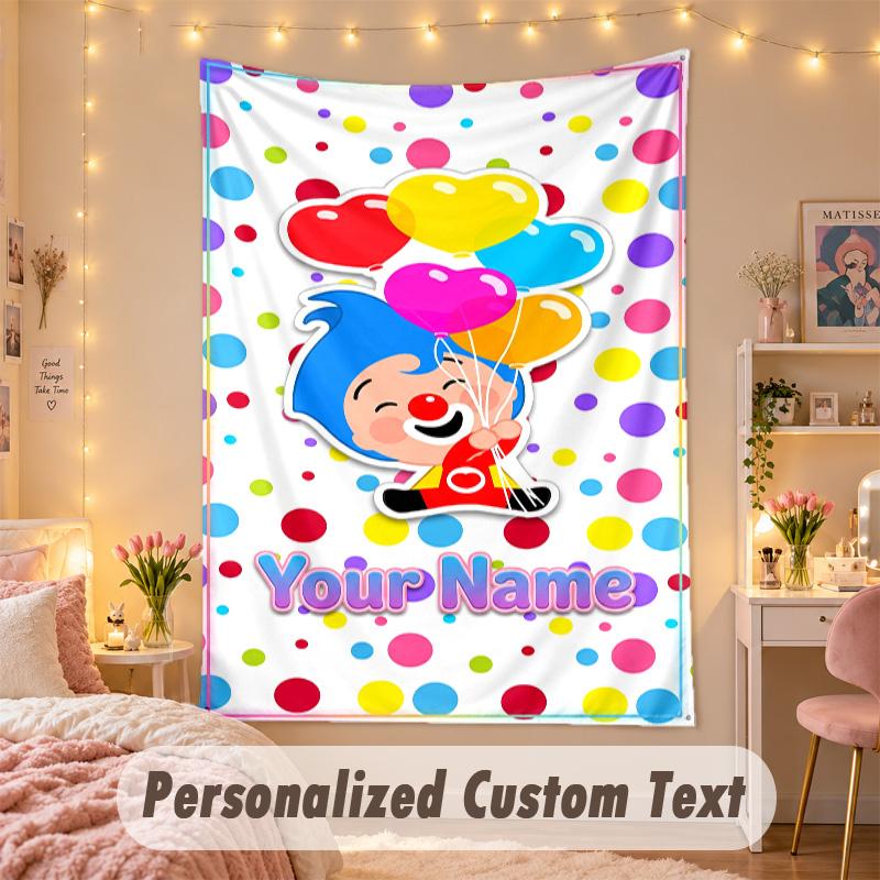 Benutzerdefinierter personalisierter Wandteppich, El Payaso Plim Plim Druck Benutzerdefinierter Name Text Wandkunst zum Aufhängen für Schlafzimmer