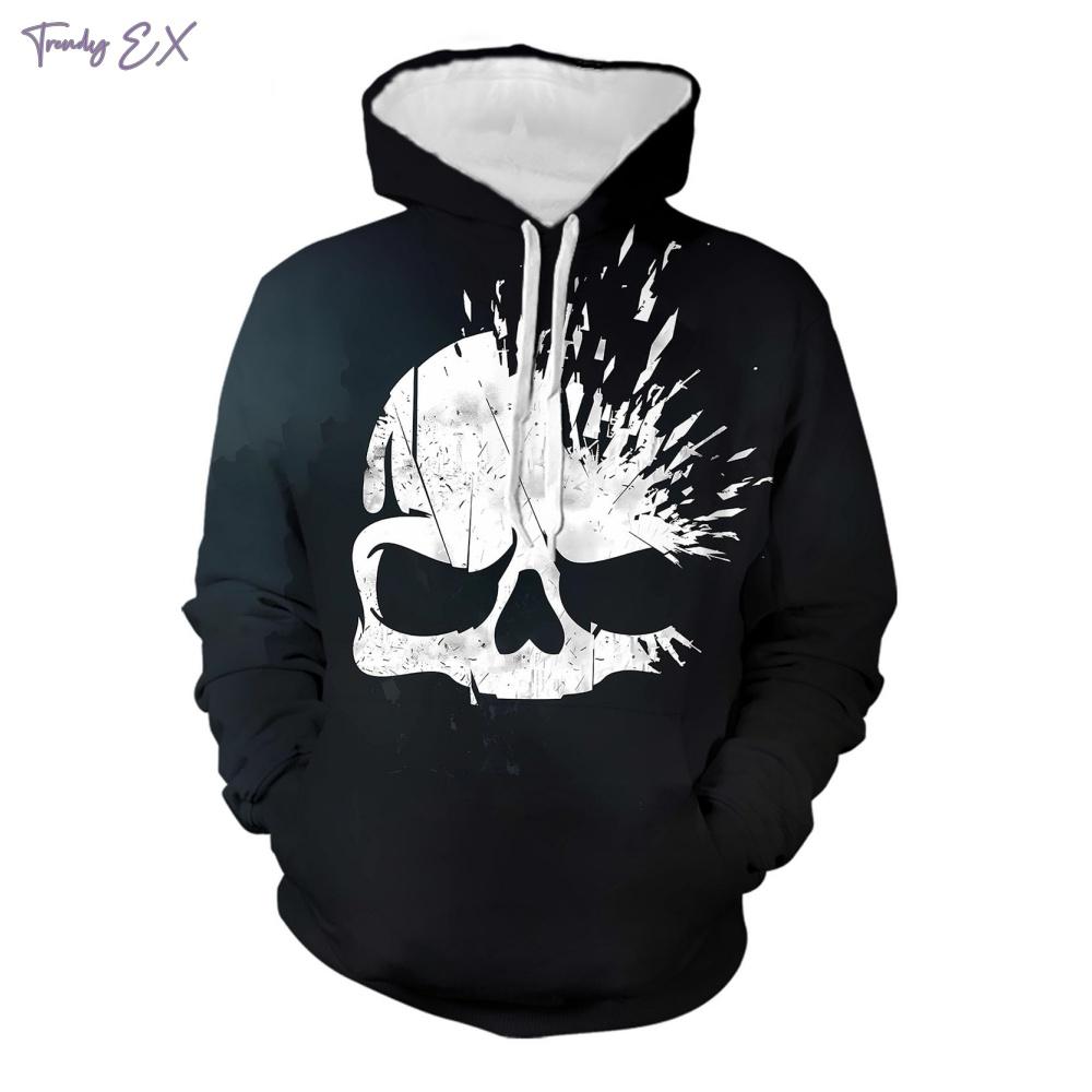 Men's Sweatshirt 3D Skull Digital Print Street Fashion Pullover Hoodies Outdoor Sport Long Sleeves Kangaroo Pocket Men's Hoodies