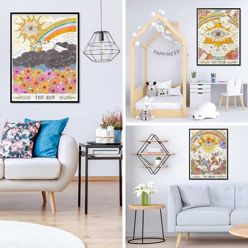 GemZono 3 Pieces Tarot Sun Moon & Stars Adult Diamond Painting Kit, 5D Diamond Art Round Full Diamond Painting Kit, Polka Dot Diamond Digital