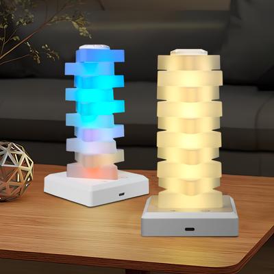 RGB Novel Desk Lamp, Touch Control 6 Lighting Modes, Stepless Dimming,Rechargeable, DIY Detachable Shade, Ambient Bedroom Light