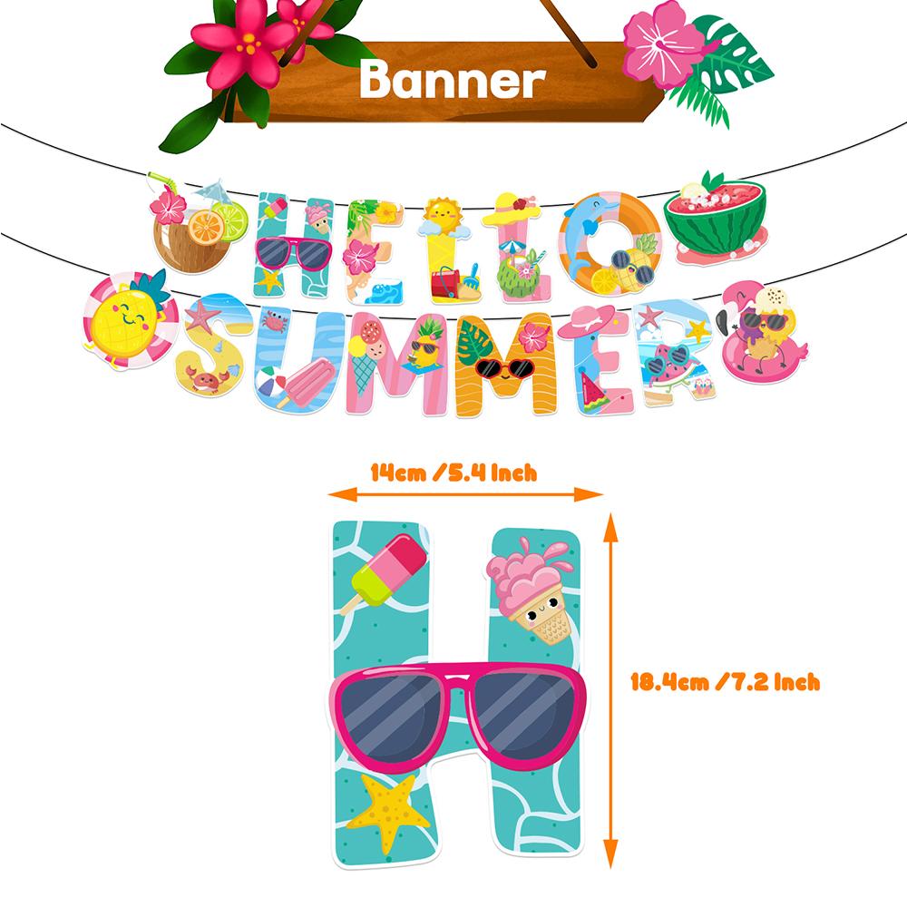 34x Hello Summer Hawaii Party Supplies Decoration Balloons, Banner, Cake Toppers