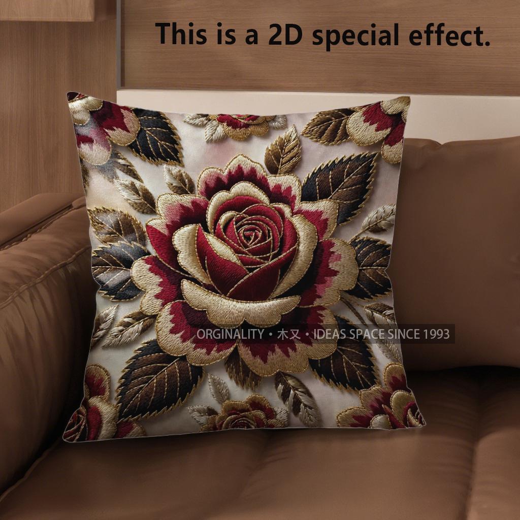 2D  Vintage Embossed Rose Floral Throw Pillow Covers Pattern Cushion Cover Suitable For Sofa Bedroom Car Pillow Cover
