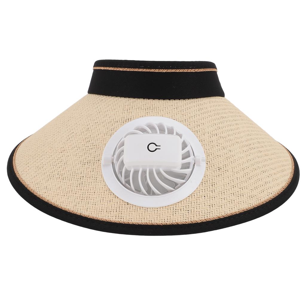 Fan Hat USB Rechargeable 300mah Elastic Band Angle Adjustable Extra Large Brim Fan Cap for Travel Beach Beige