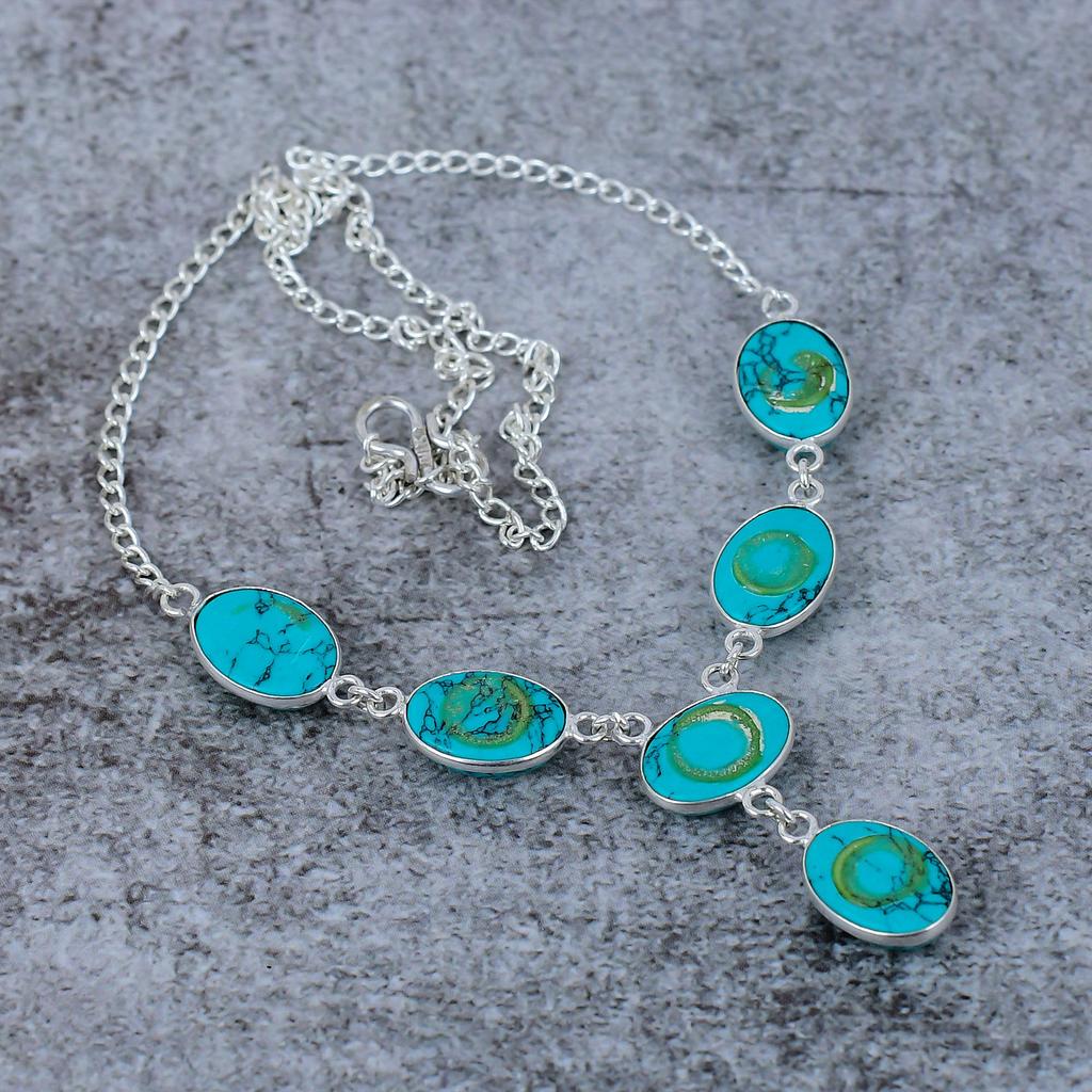 Santa Rosa Turquoise Gemstone 925 Sterling Silver Jewelry Necklace 18" M-398
