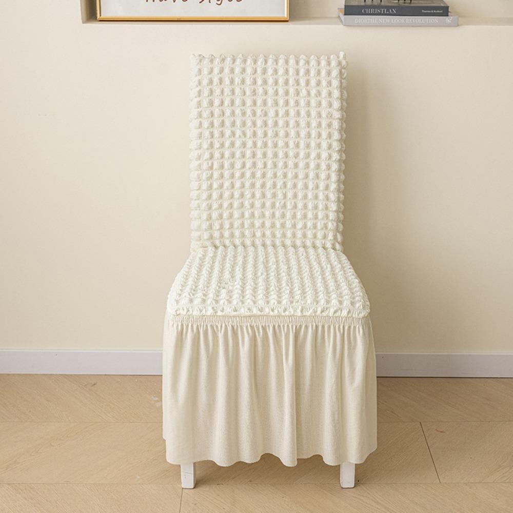 Thick 3D Bubble Gauze Chair Cover with Lace Hem Full Elastic Universal Dining Chair Slipcover