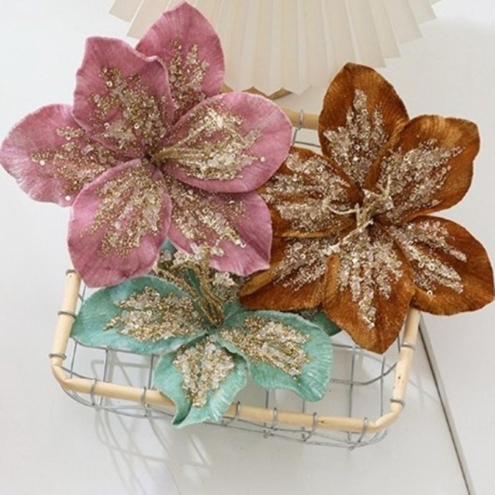 Glitter Artificial Christmas Flower Velvet Sequin Floral Simulation Flower  Home Decoration