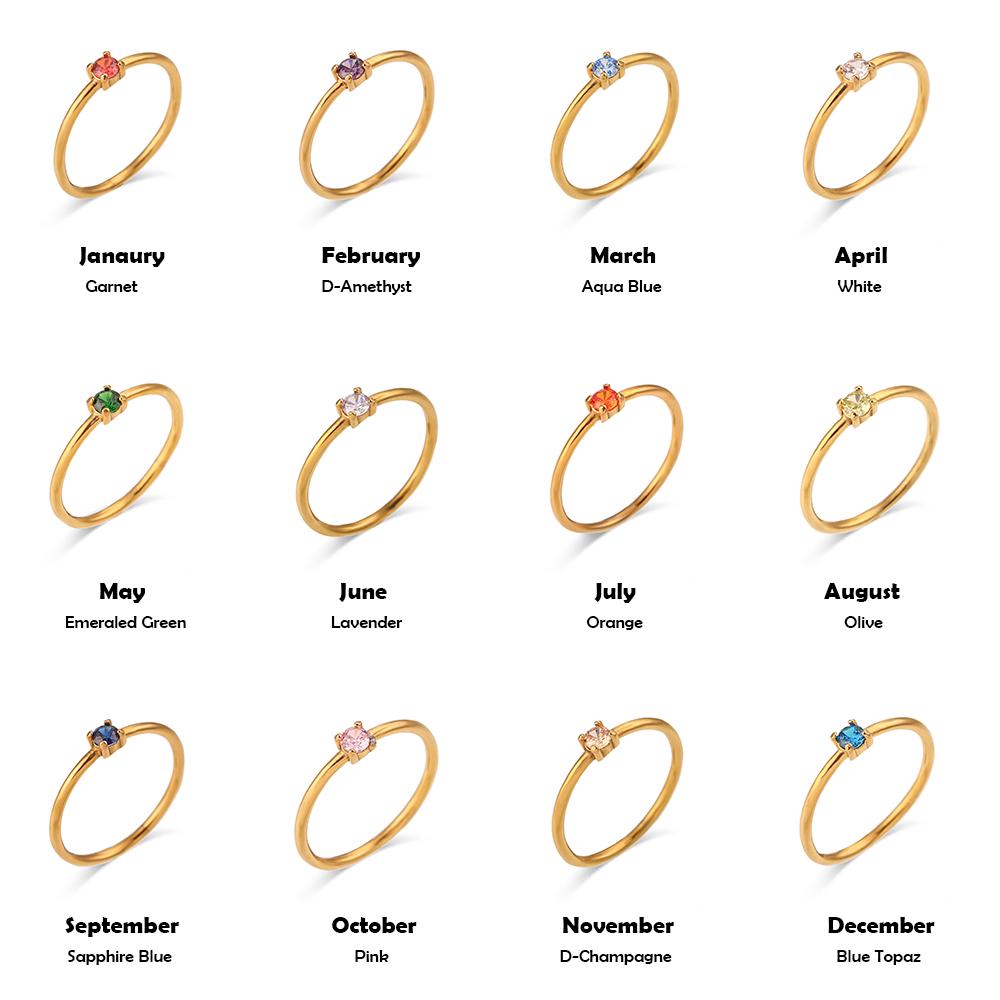 E.B.belle 12 Months Constellation CZ Birthstone Rings For Woman Gold Plated Stainless Steel Zodiac Birthday Gift Ring Jewelry