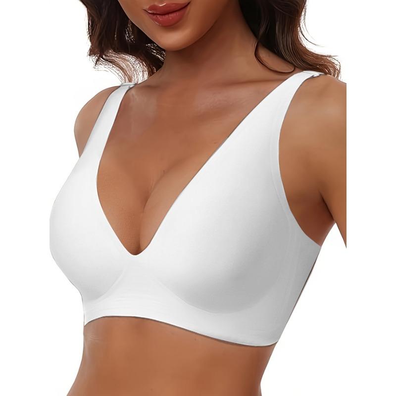 Sujetador Bralette Invisible para Mujer sin Costuras, Inalámbrico, Push Up, Escote en V Profundo, Tirantes Anchos, Cómodo, Transpirable, Levanta Busto, para Uso Diario