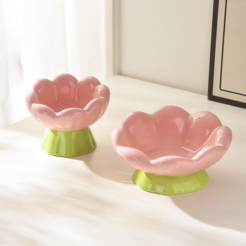 Creative Ceramic Drinking Water Food Tall footed Bowl Anti Overturning Neck Protection Large caliber, Cat Bowl Pet Supplies, 1Pc
