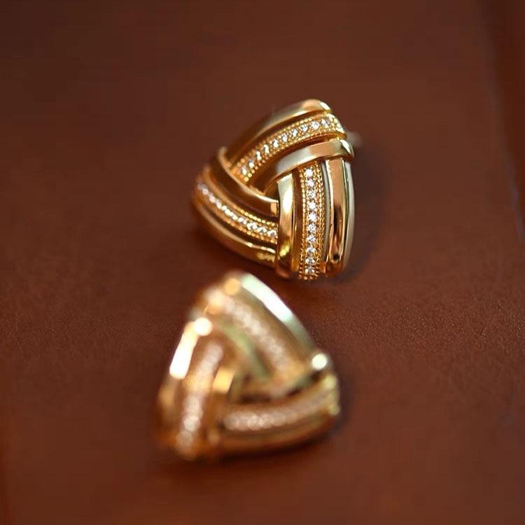 

Серьги-подвески S925 из стерлингового серебра с золотым покрытием, 3D треугольник, с ретро плетеным дизайном для женщин 925 Silver