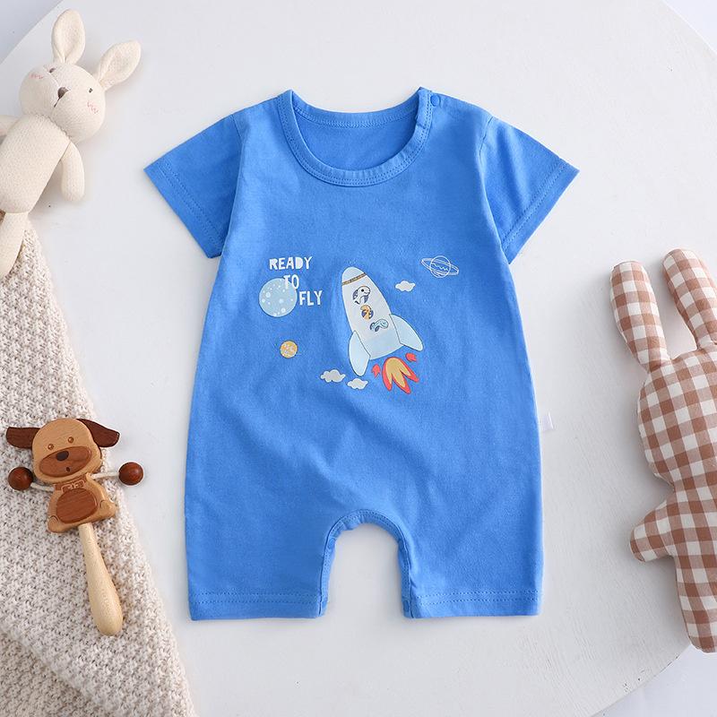2026 Summer Kids O-Neck Short Sleeve Pajama-Rompers Baby Spring Short Crawling Clothes Cartoon Cotton Jumpsuit for Girl Boy