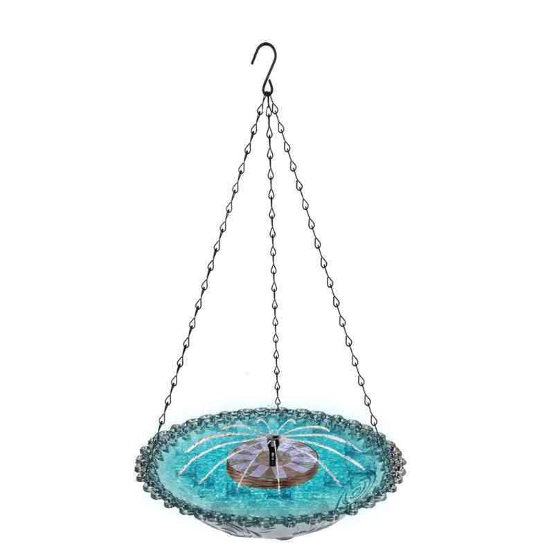 

Hanging Outdoor Bird Bath Fountain Solar Powered Fountain Attracts Birds Squirrels Large Capacity Garden Feeder сірий колір