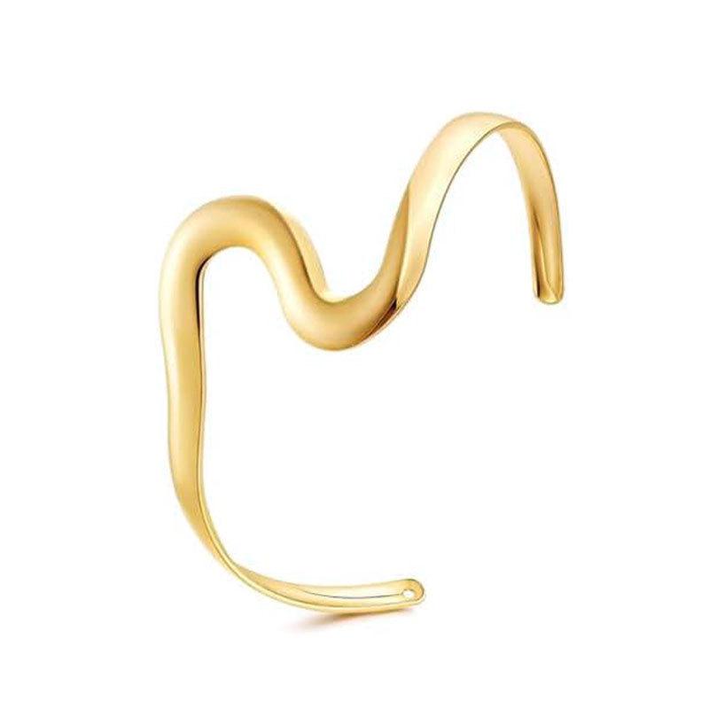 European & American Geometric Wave Cuff Bracelet Set with Metal Leaf and Crescent Design
