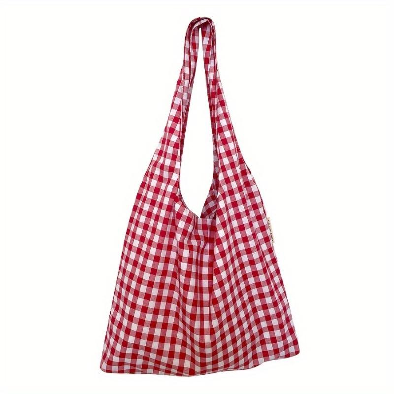 

Повседневная клетчатая сумка-тоут для женщин, большая вместимость, легкая наплечная сумка, прочный полиэстер и подкладка, фиксированные ручки для студентов, офиса