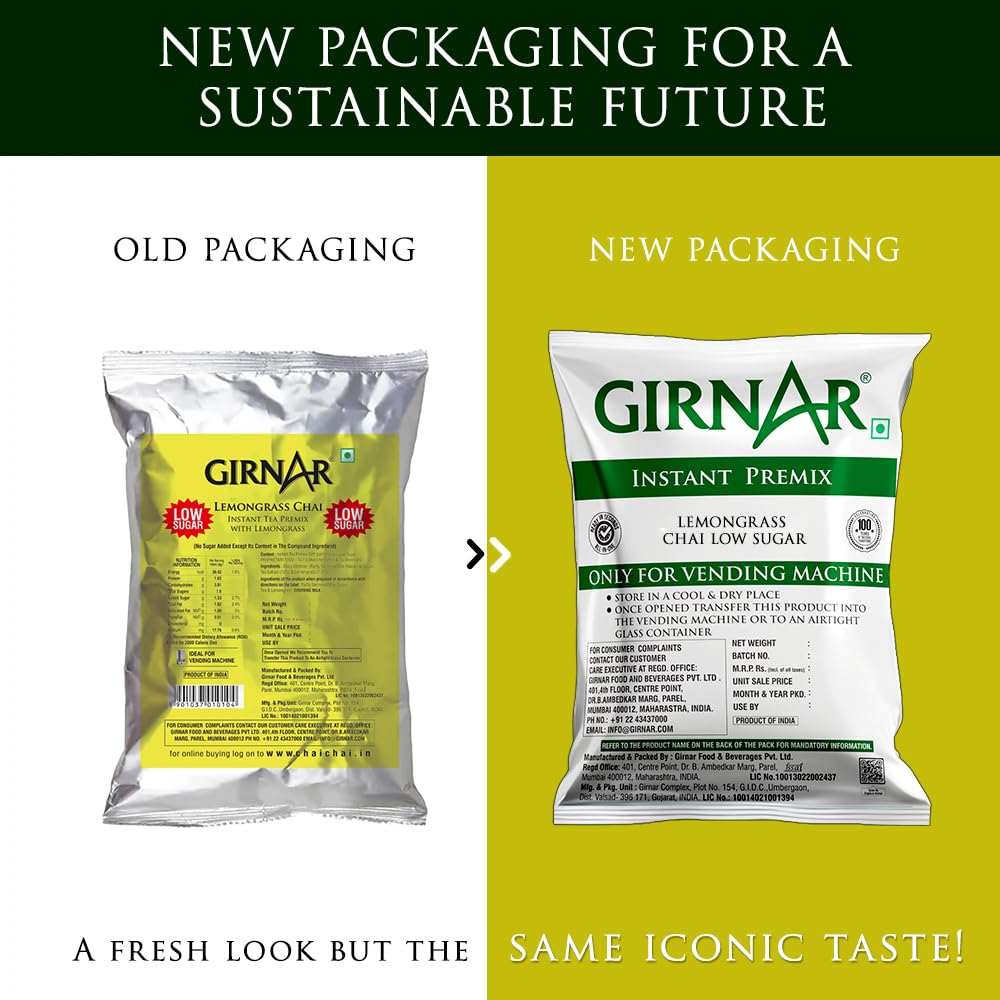 Girnar Instant Premix Lemongrass Green Tea 1kg Low Sugar Vending Machine Pack Smooth Aroma