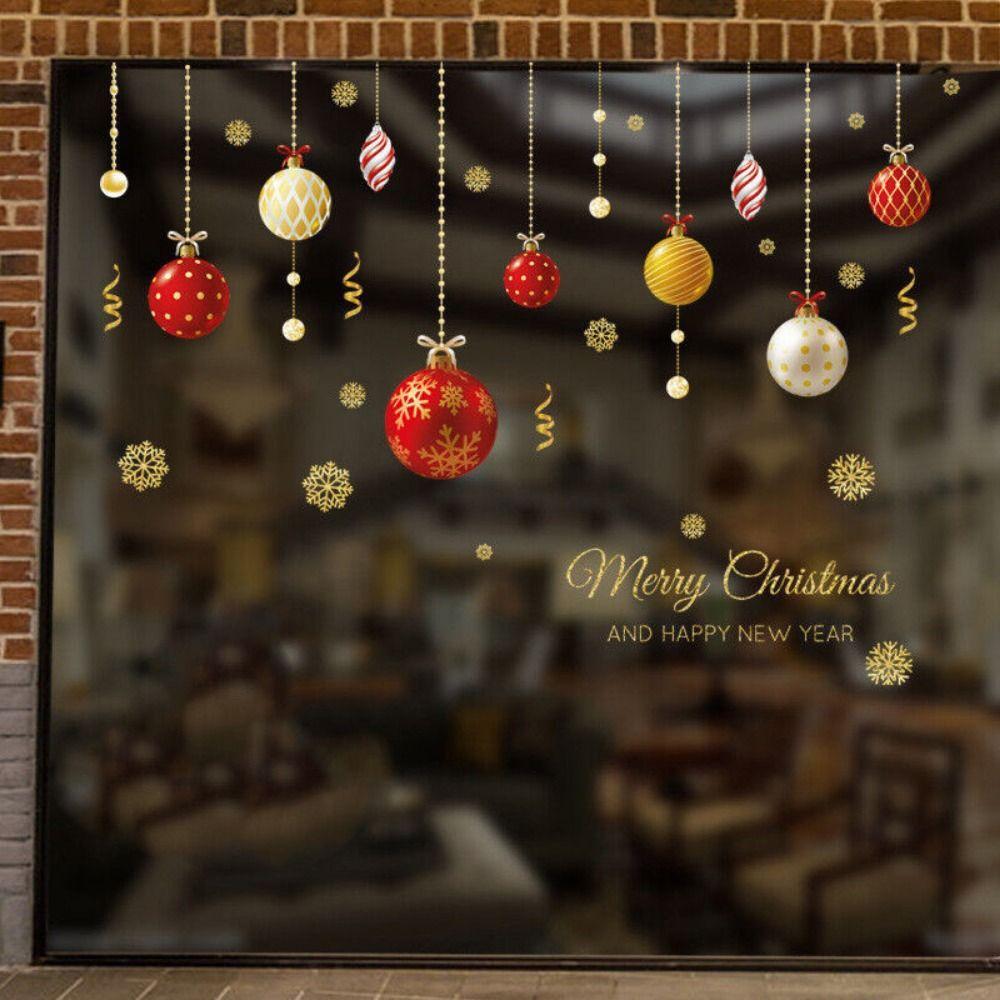 

Праздничные принадлежности, украшение витрины, золотой снег, цветной шар, снежинка, наклейка, рождественские статические наклейки