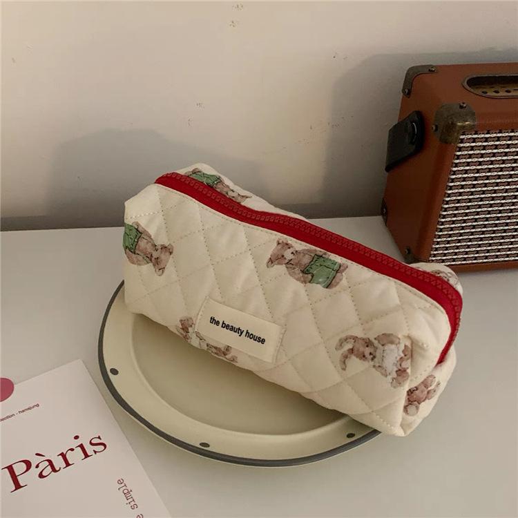 Ins Bear Rabbit Makeup Bag Large Capacity Stationery Storage Bag Pen Bag Portable Travel Wash Bag Three Piece Set Makeup Case Quality