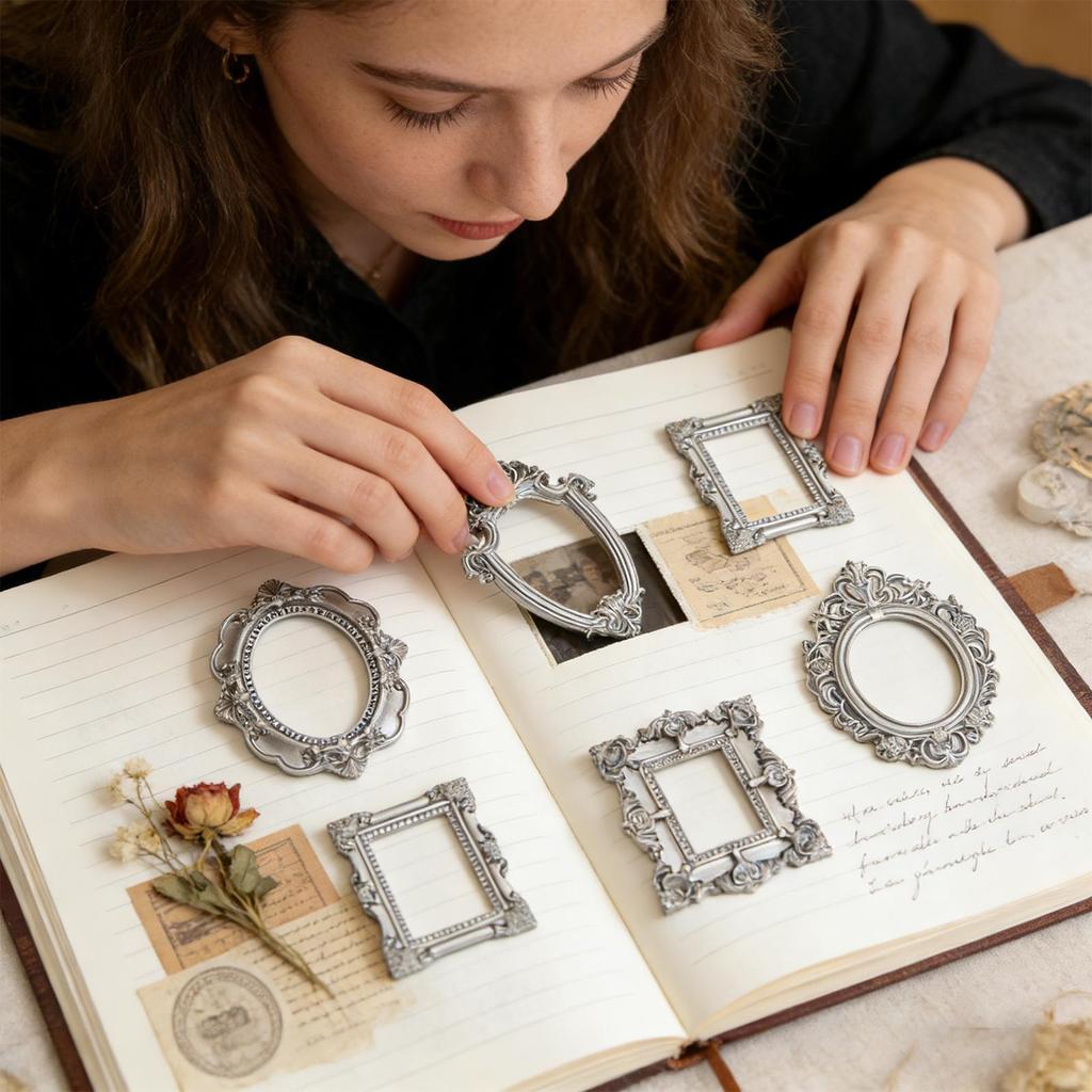5 Stück Vintage Mini-Bilderrahmen Silber Harz Foto-Rahmen für Wand Tisch Dekoration Basteln Schmuck-Ausstellung Bilderrahmen Dekoration