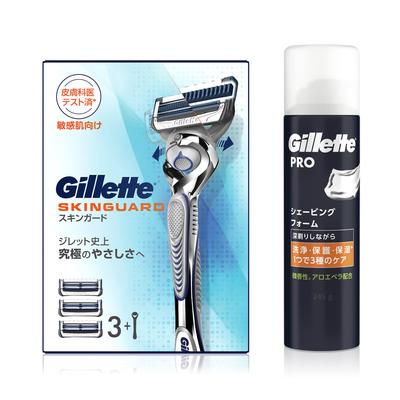 Gillette Skin Guard Manual Main Unit Spare Blades Shaving Foam 245g Shaving Razor for Sensitive Skin Men (3 Included) + [Set Purchase] Men's