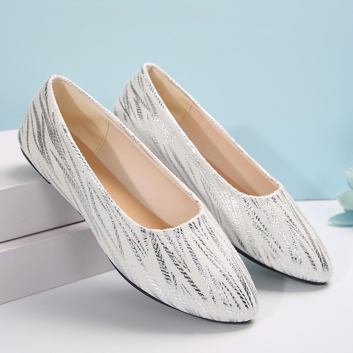 Женские балетки Новые остроносые однотонные туфли на плоской подошве Женские вязаные — фото 3