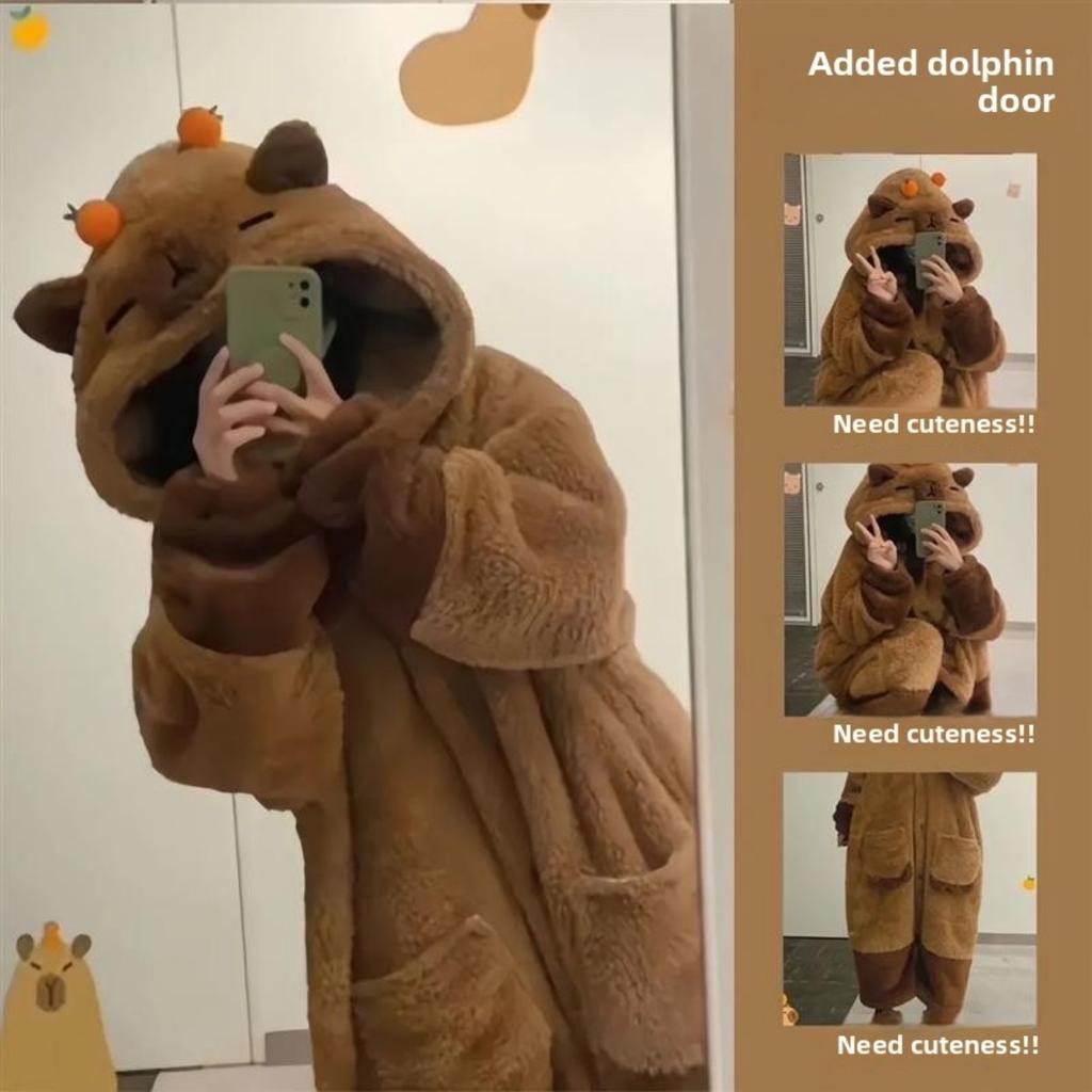 Women's Winter Hoodie - Thick Plush Animal Pattern Long Home Dress, Super Soft Warm Pajamas, Comfortable Casual Wear,Warm Home Dress