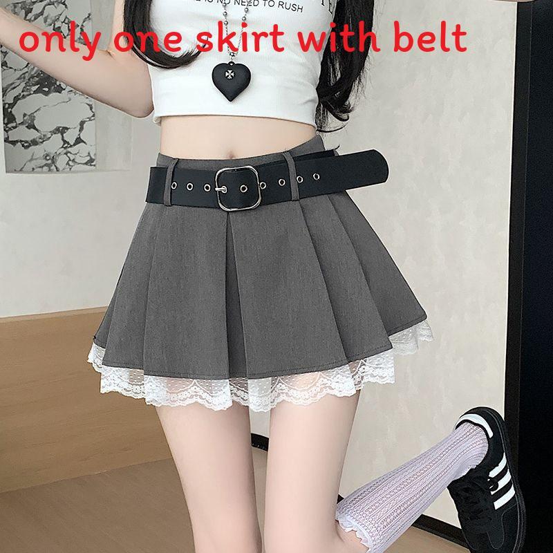 Classic High Waist Pleated Skirt With Lace Patchwork For Summer Fashion