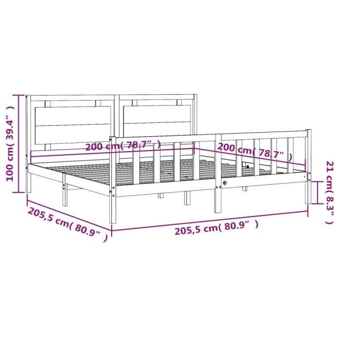 VidaXL Bed Frame with Headboard Black 200x200 Cm Solid Wood 3192190