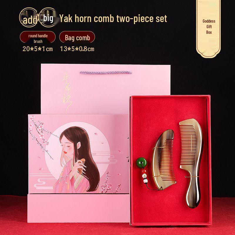 Ox Horn Comb Gift Set: Wedding Pair, Practical Comb for Mother's Day & Valentine's Gifts