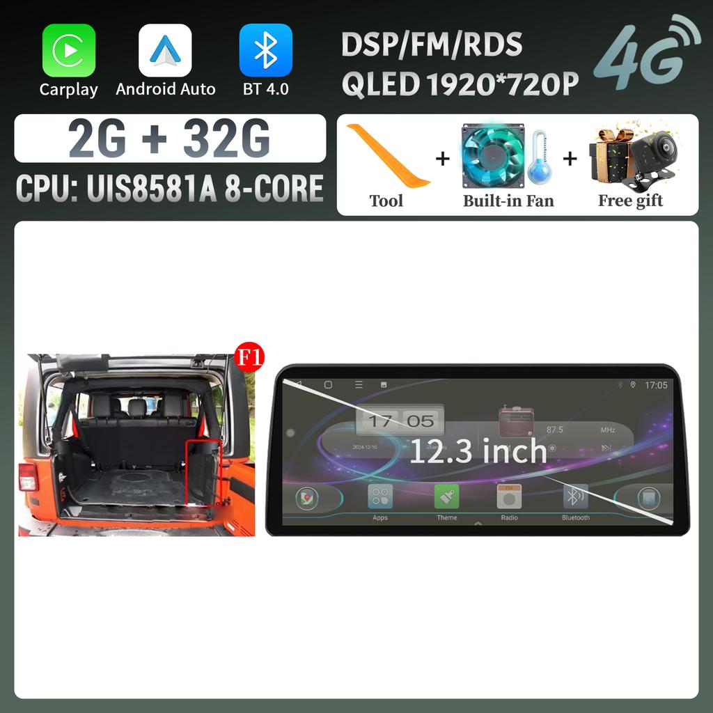 12.3inch Car Radio Stereo For Jeep Wrangler 2011-2017 Android 14 Multimedia Navigation 4G GPS WIFI Wireless Carplay Touch Screen