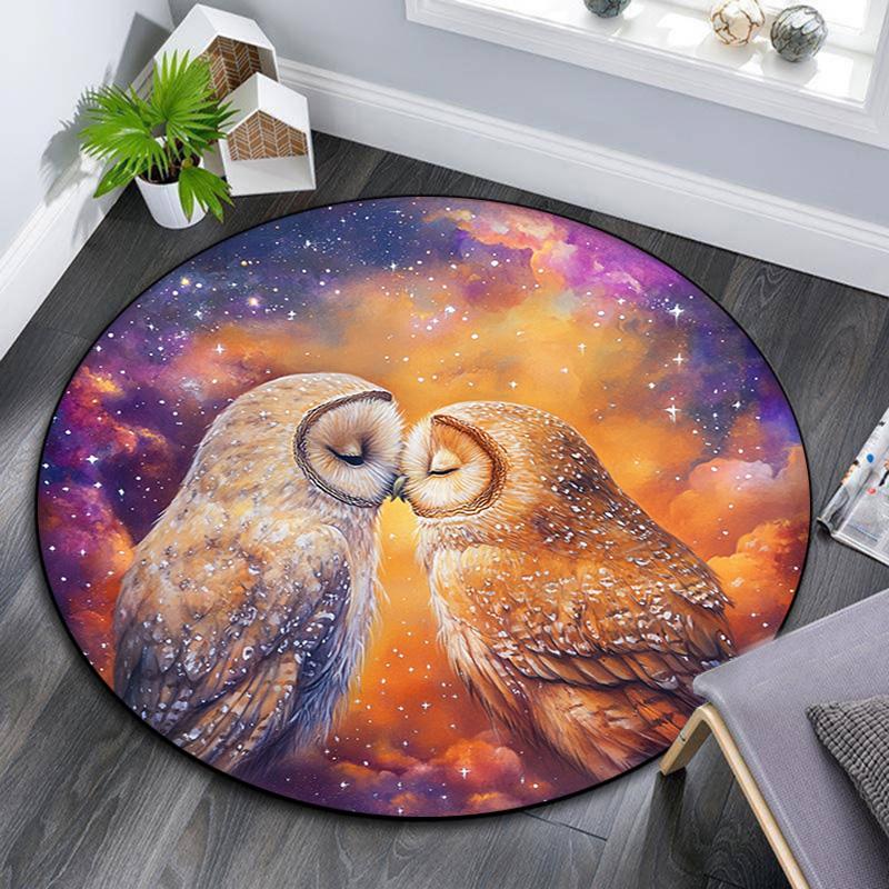 Owl Kisses Round Area Rug,Carpet Rug for Living Room Bedroom Sofa Playroom Decor,Non-slip Floor Mat