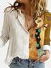 Fashion Stitching Retro Face Print Long Sleeve Blouse Women Lapel Button Casual Top Lady Shirts