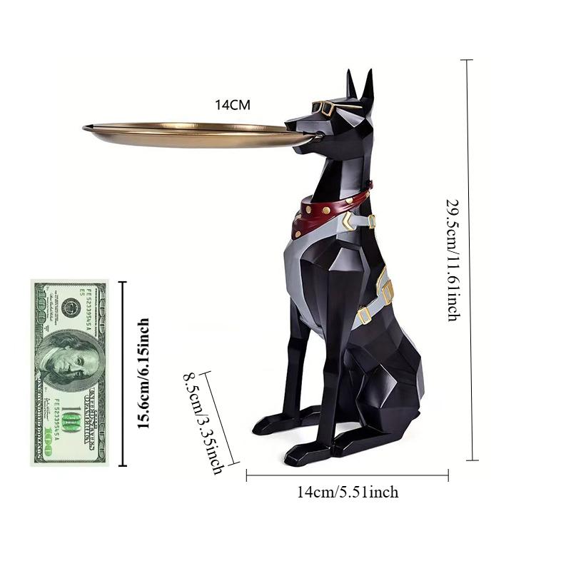 29cm Resin Doberman Tray Statue Decor Storage Organizer for Living Room Unique Gift for Dog Lovers Pet Memorial Home Desk Decor