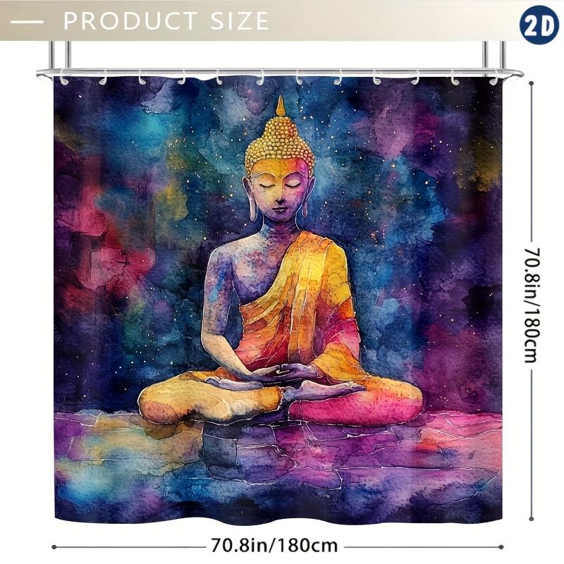 Vibrant Buddha & Psychedelic Pattern Shower Curtain, Durable Polyester, Easy Clean, Includes Hooks | Serene Bathroom Decor