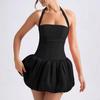 European and American Summer Hot-selling Pleated Backless Dress, Sexy Women's Clothing Lace-up One-word Collar Princess Dress