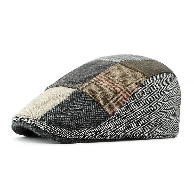 

LDSLYJR Autumn and Winter Cotton Geometry Print Newsboy Caps Flat Peaked Cap Men and Women Painter Beret Hats 158 55-59cm wear чёрный