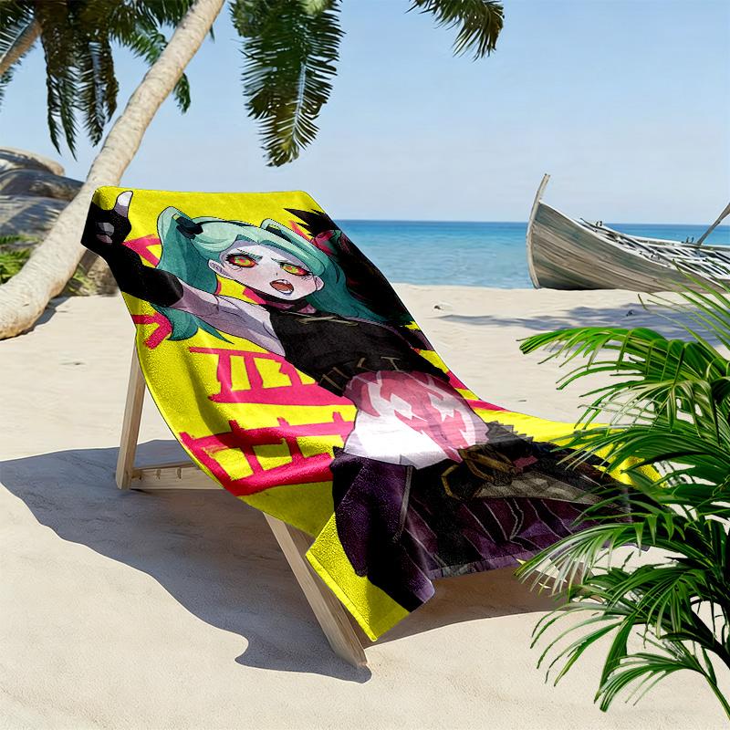 Cyberpunk Edgerunner Print Beach Towel, Large Soft Quick Dry Towel for Beach Camping Swimming