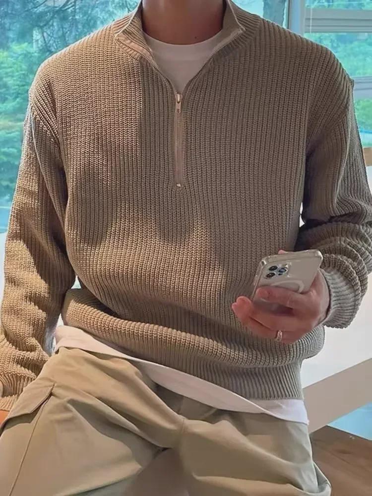 

2024 Ретро японский винтажный свитер с полумолнией для мужчин и женщин - Мягкий, ленивый стиль осенней одежды 2XL серый