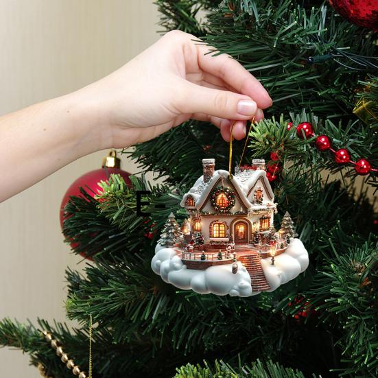 Yousheng 5Pcs/Set Christmas Ornament 2D Acrylic Igloo Design Pendant Living Room Bedroom Garden Festive Atmosphere Ornament