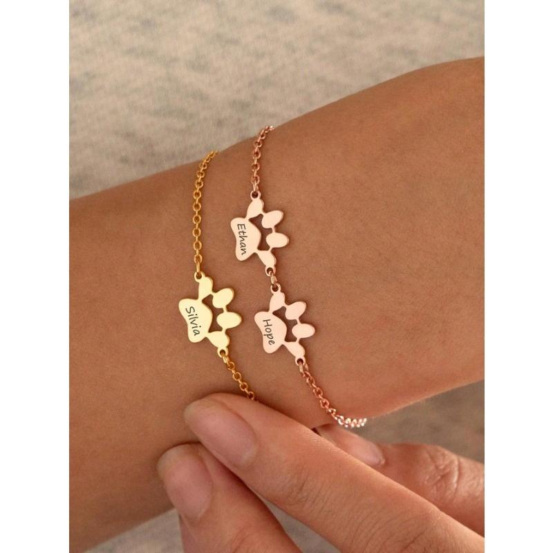 1pc Engraved Paw Print Bracelet, Personalized Dog Paw Bracelet with Name Gift for Pet Lovers, 1-3 Names Pet Memorial Gift