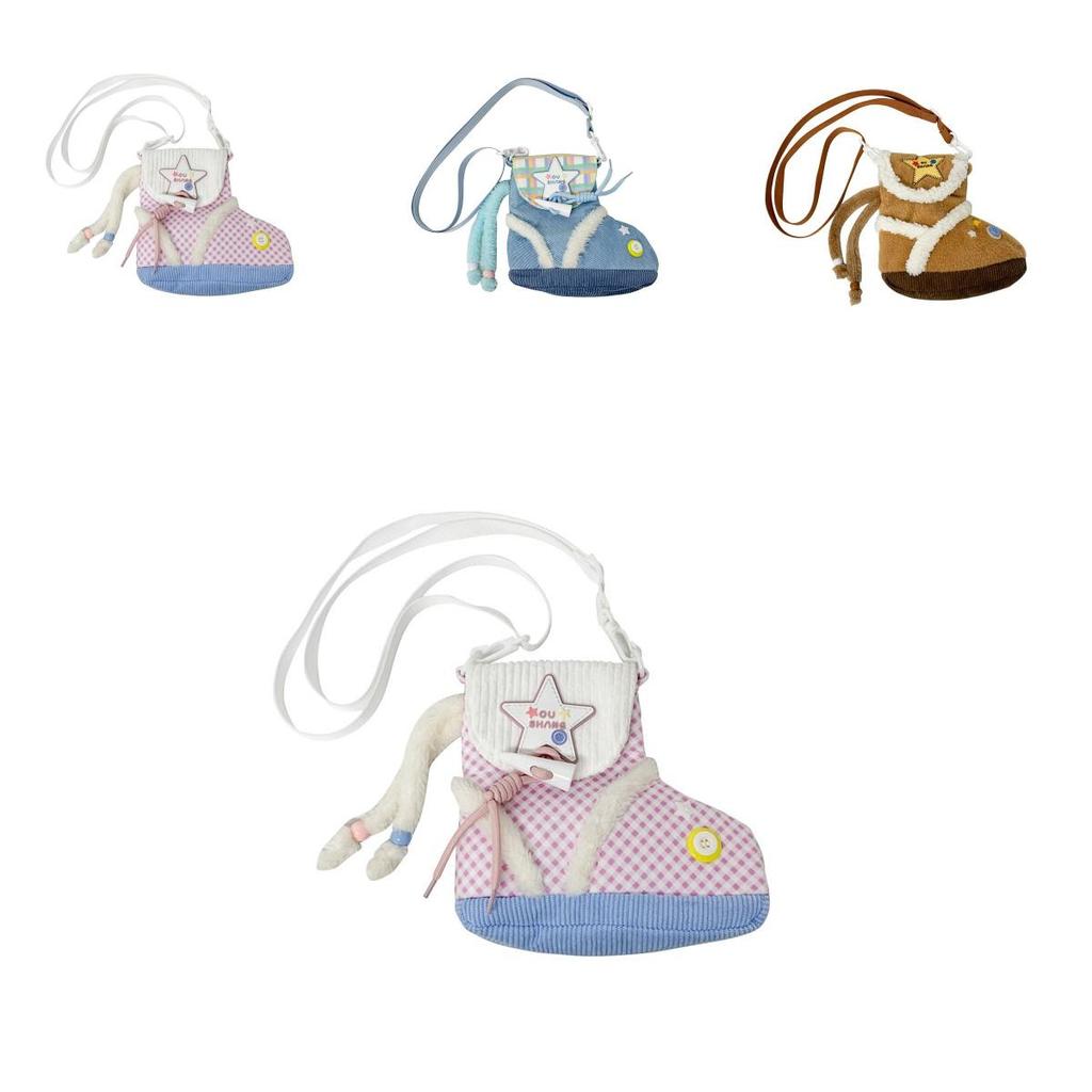 Plush Cartoon Shoe Shaped Shoulder Bag For Girls With Zipper Closure And Inner Pouch