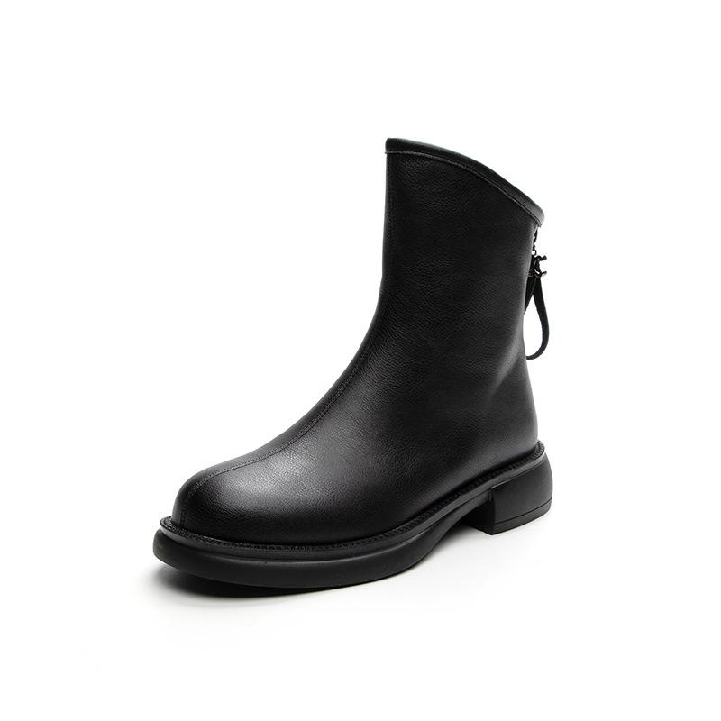 Bottes Martin en cuir de vache style britannique Printemps et Automne 2025 bottines rétro à fermeture éclair arrière bottes polyvalentes pour femmes bottes fines à talons épais à semelles épaisses