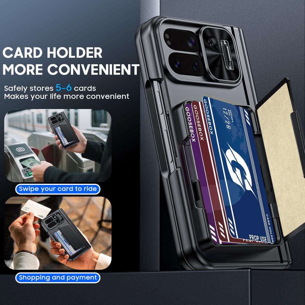 Google Pixel 10 Pro Fold telefono dėklas su kortelių laikikliu [RFID blokavimas], kameros apsauga, vyrių apsauga, paslėptas stovas, ekrano apsauga - Juodas