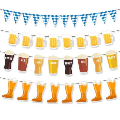 German Oktoberfest Party Venue Decoration Blue Rhombus Plaid Pennant Flag Wine Glass Flag