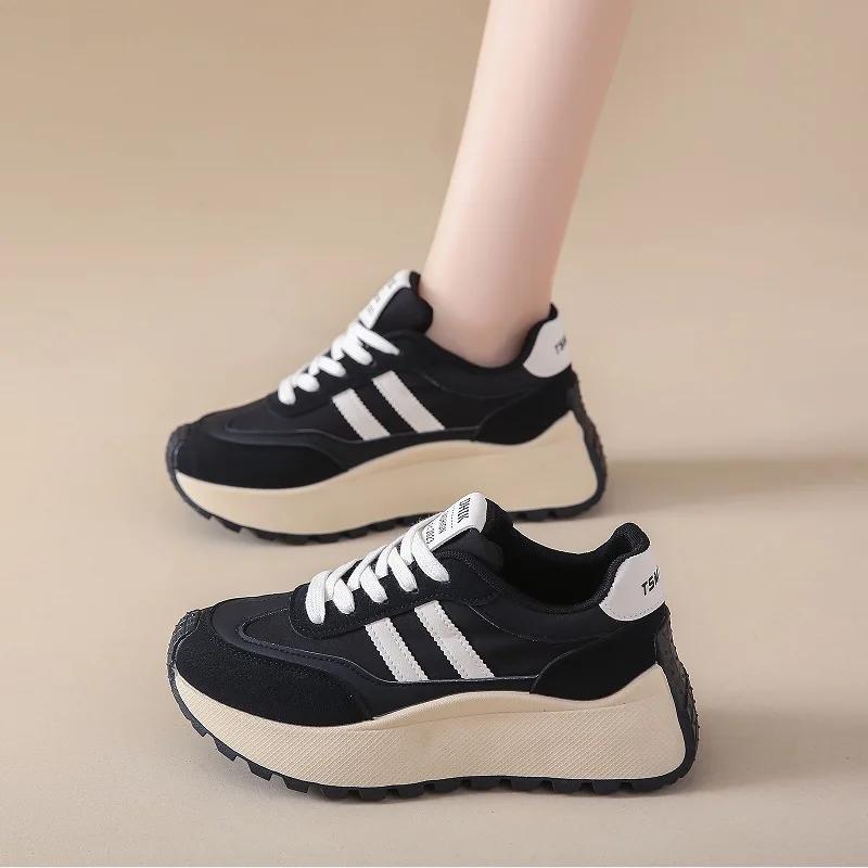 Autumn Spring Thick Bottom Women's Shoes Casual Patchwork Leather Sneakers Casual Vulcanised Shoes Ladies Chaussure Femme