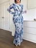 2025 Summer European & American U-Neck Long Sleeve Patchwork Slim Fit Printed Women's Dress