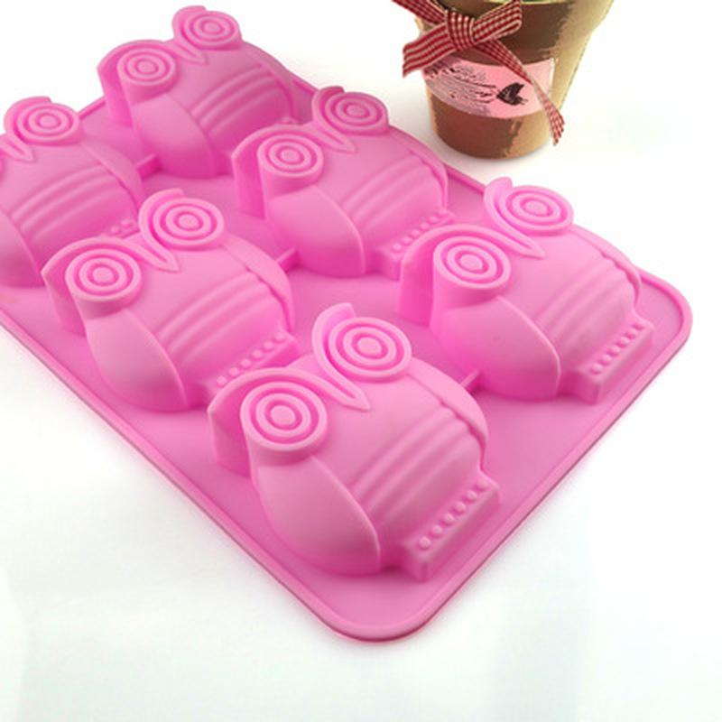 Weiche Silikon-Seifenform mit sechs Eulen, Seifenformen für die Seifenherstellung, Fondantkuchen, Schokoladenform, Kuchendekor, Badewerkzeug, Farbe zufällig